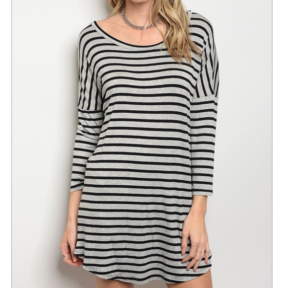 LAST Black & Gray Striped Dress - Picture 2 of 4